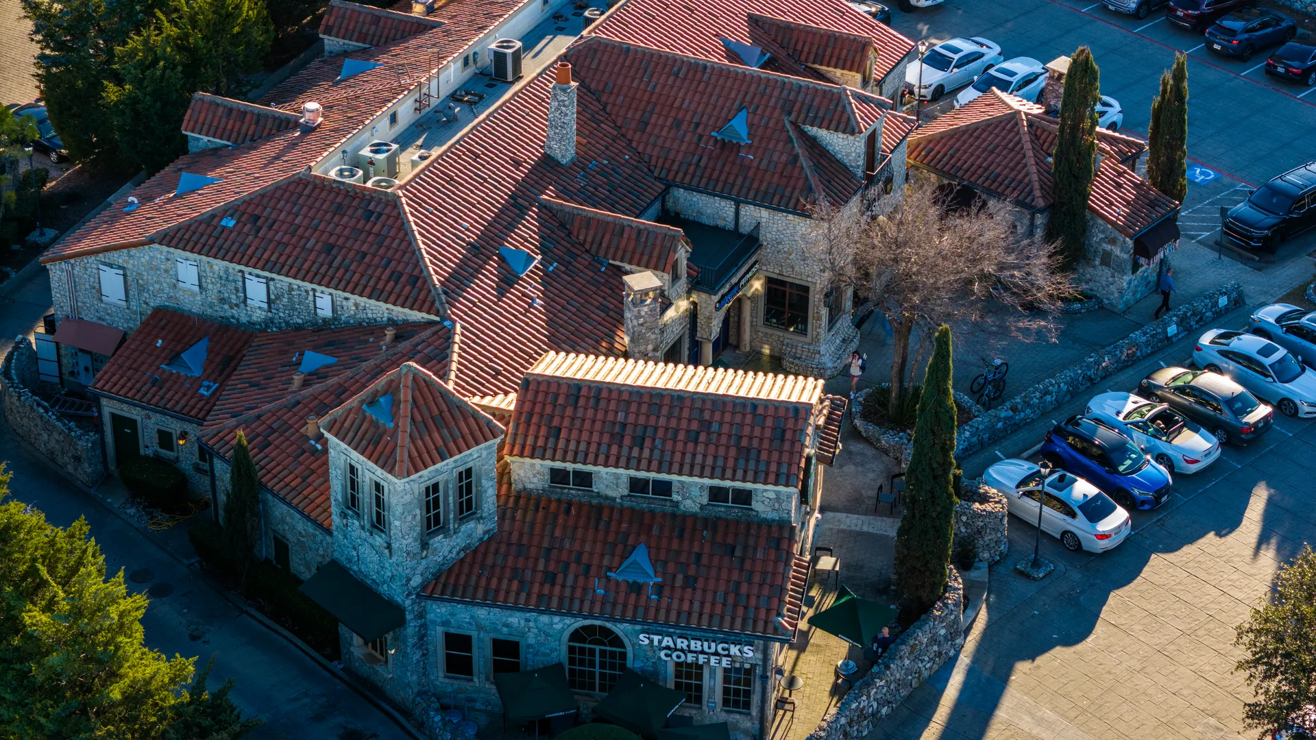 Aerial view of the Starbucks building at Adriatica Village